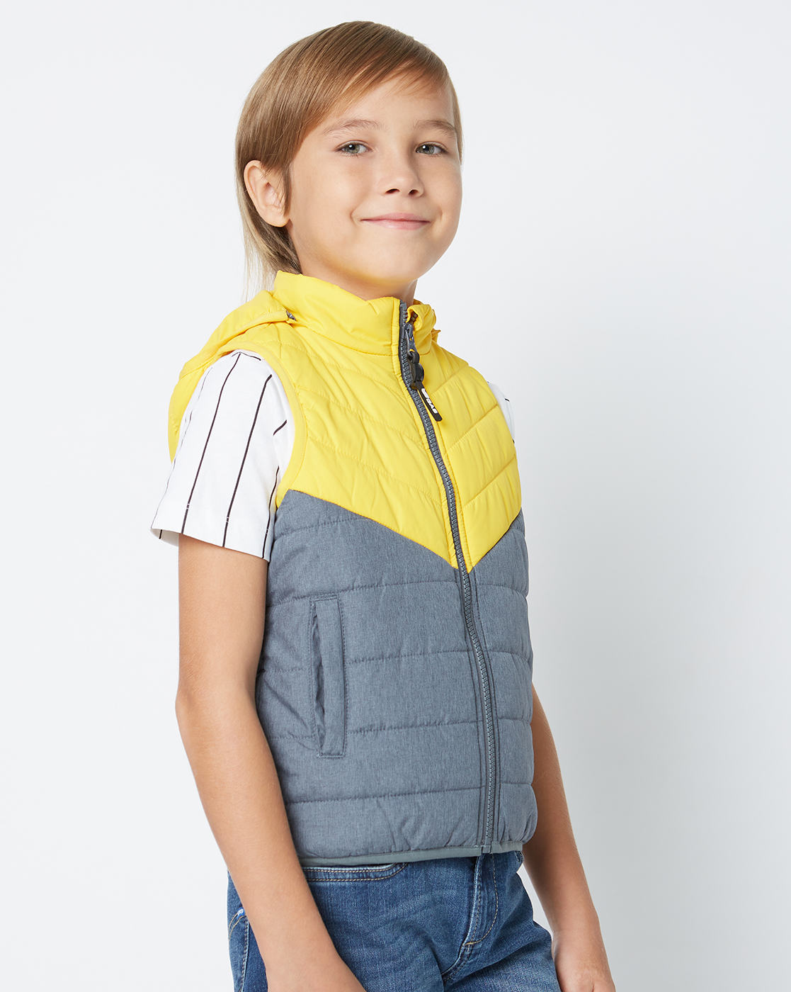 Gas Kids Boys Grey Color Block Quilted Jacket